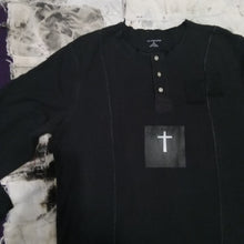 Load image into Gallery viewer, Cross Black distressed Henley Long sleeve