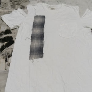 Flannel Patch Open Shoulder T-shirt