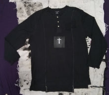 Load image into Gallery viewer, Cross Black distressed Henley Long sleeve