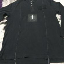 Load image into Gallery viewer, Cross Black distressed Henley Long sleeve