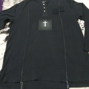 Cross Black distressed Henley Long sleeve