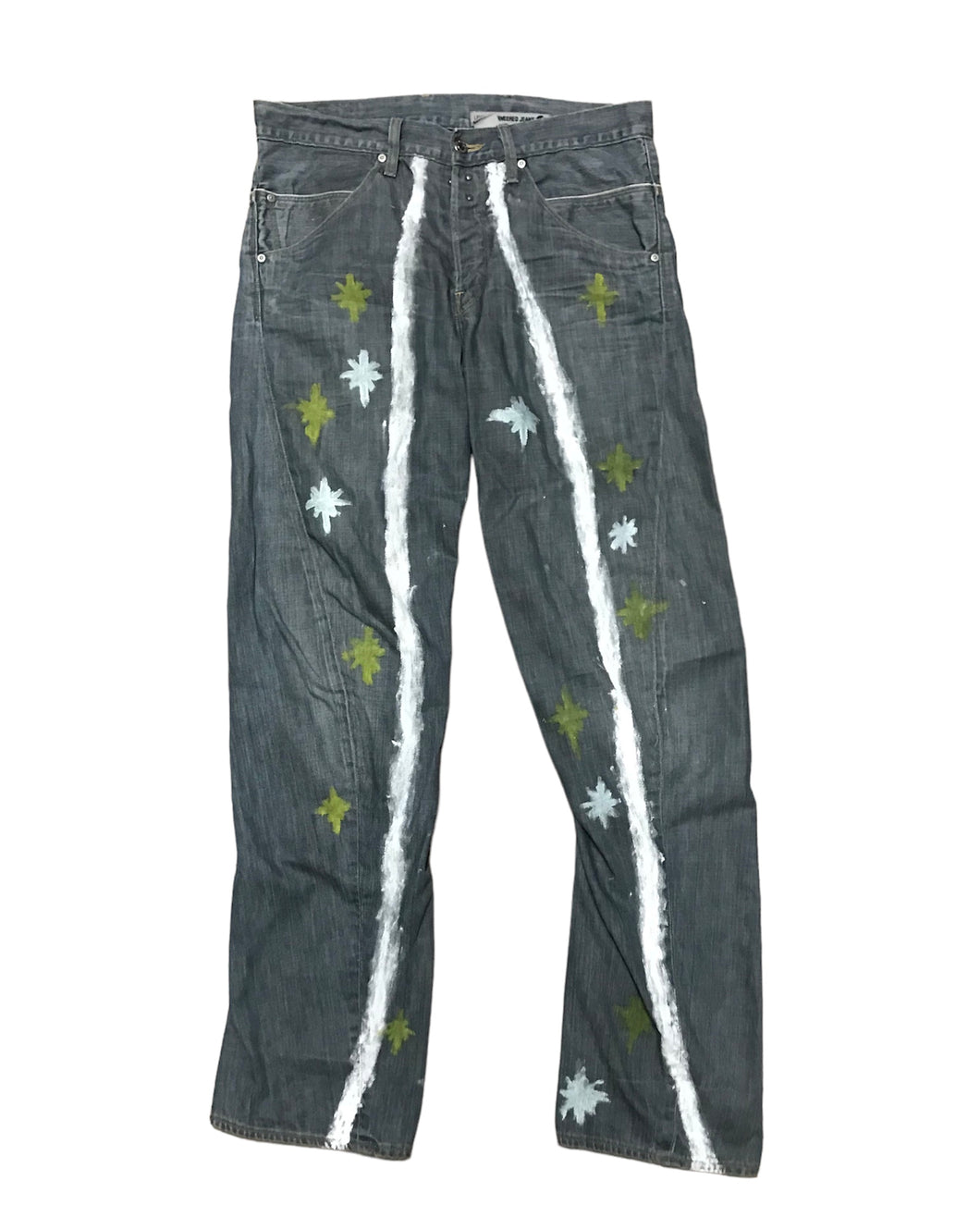 Gray Yellow Green Stars and Stripes Jeans