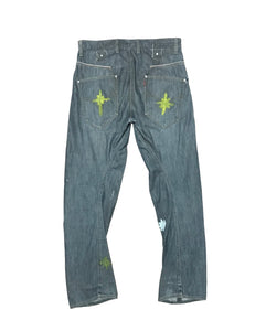 Gray Yellow Green Stars and Stripes Jeans