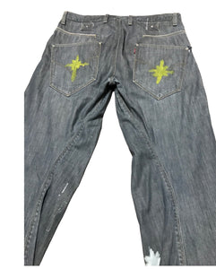 Gray Yellow Green Stars and Stripes Jeans